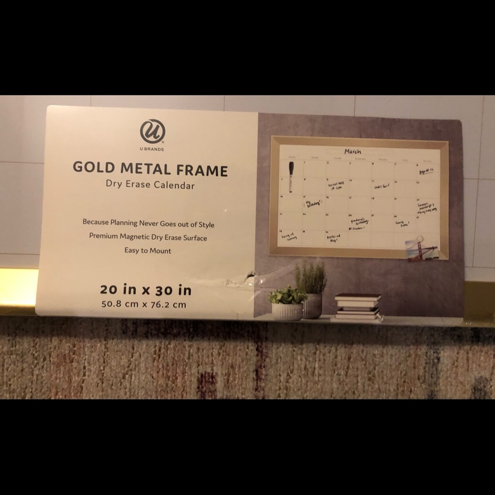U Brand Gold Metal Fram Dry Eraser Calendar. The size is: 20 in x 30 in.